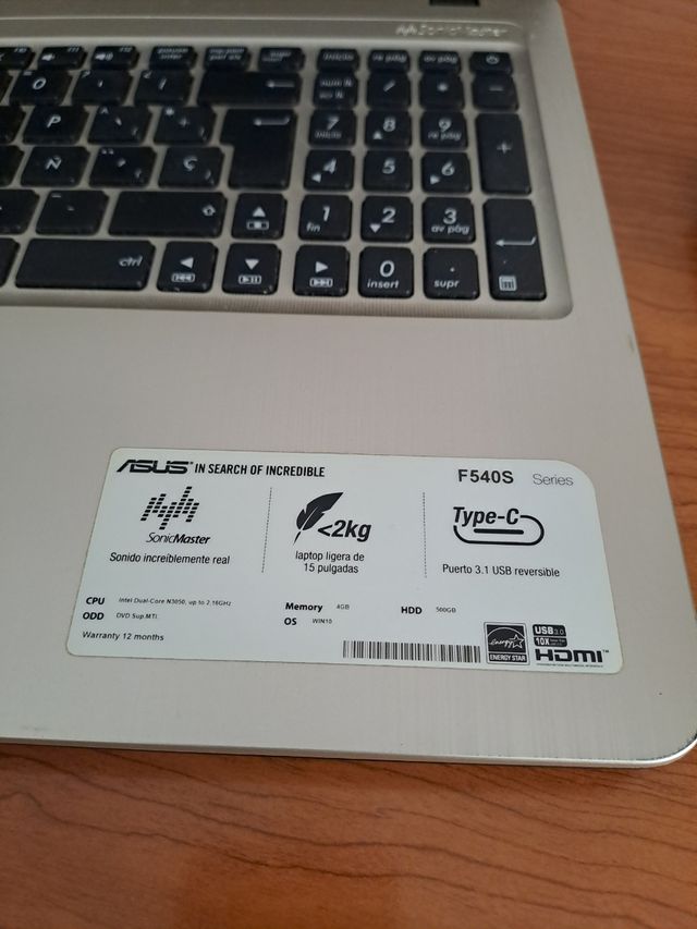 Ordenador Portatil ASUS F540S