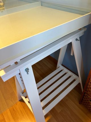 Mesa tablero escritorio blanca y cristal