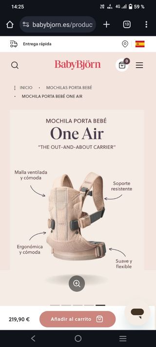 Mochila portabebés BabyBjorn One Air Mesh 3D