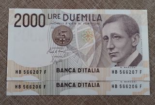 2 Banconote 2000 Lire G. Marconi 1992