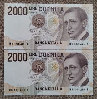 2 Banconote 2000 Lire G. Marconi 1992
