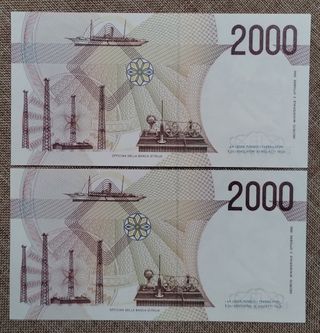 2 Banconote 2000 Lire G. Marconi 1992
