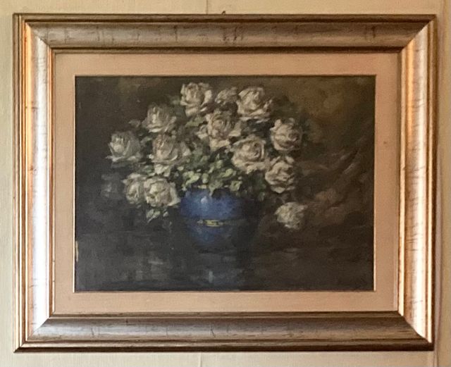 Dipinto a olio su tela firmato vaso con fiori