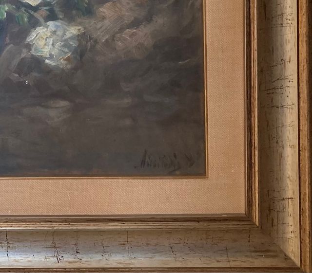 Dipinto a olio su tela firmato vaso con fiori