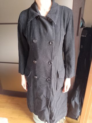 Cappotto nero doppiopetto, 40 (S), lana 100%