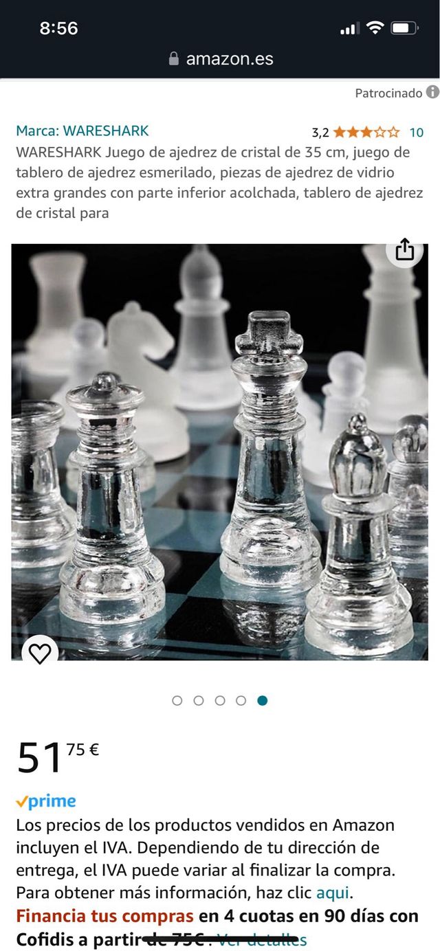 Ajedrez Cristal 35 x 35 (Perfecto estado)