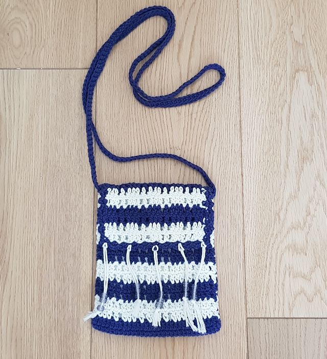 Minibag blu/bianco handmade/Minibolso azul/blanco