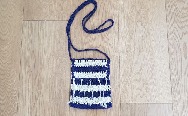 Minibag blu/bianco handmade/Minibolso azul/blanco