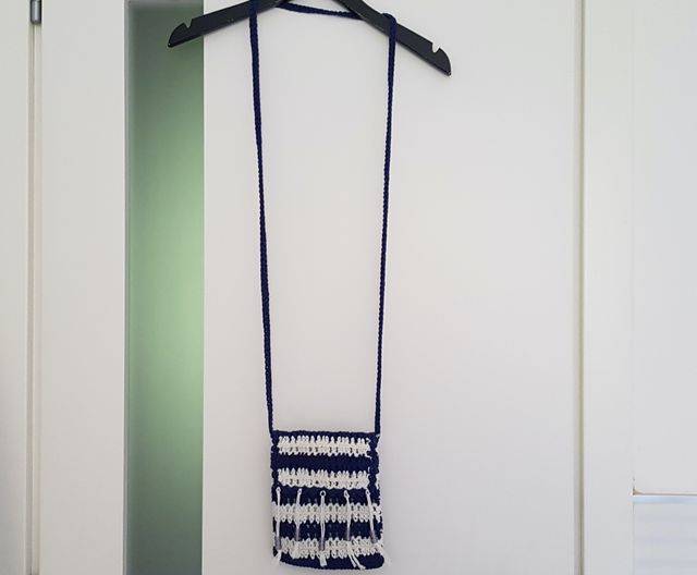 Minibag blu/bianco handmade/Minibolso azul/blanco