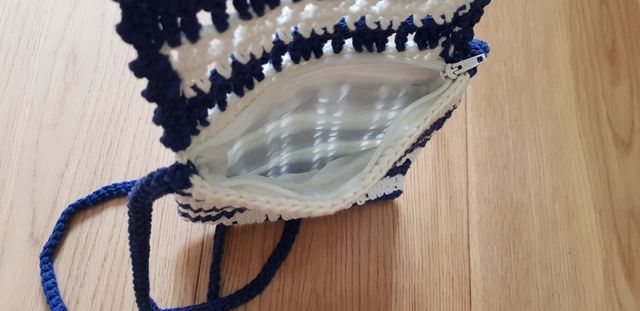 Minibag blu/bianco handmade/Minibolso azul/blanco