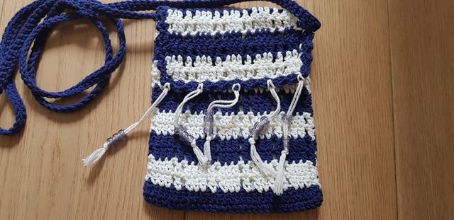 Minibag blu/bianco handmade/Minibolso azul/blanco