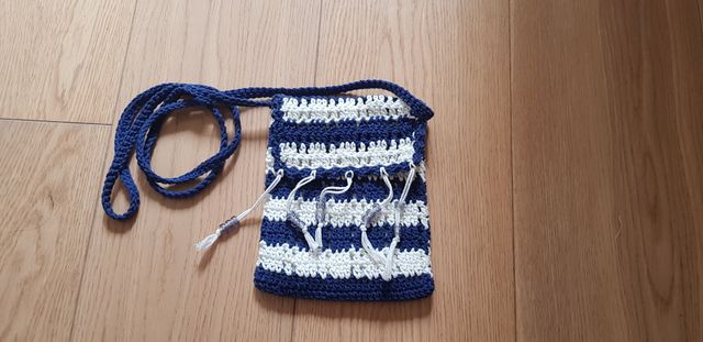 Minibag blu/bianco handmade/Minibolso azul/blanco