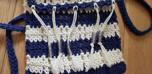 Minibag blu/bianco handmade/Minibolso azul/blanco