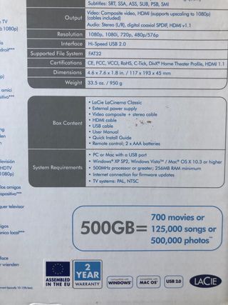 Lacie La Cinema 500GB