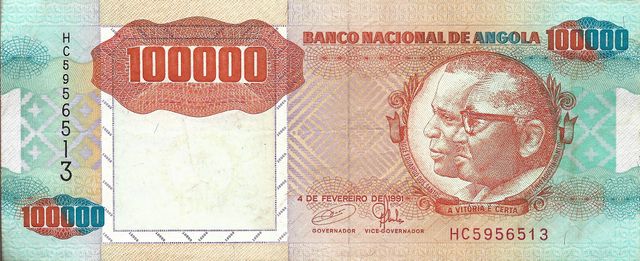 BILLETE ANGOLA 1991. 100.000 Kwanzas. Error