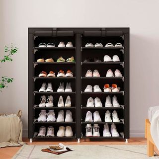 Armario Negro 125x92x28 Cm Tela Zapatero NUEVO