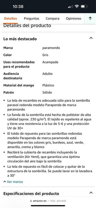 Recambio parasol 3.5 metros