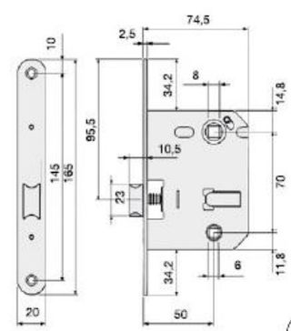 7 Picaportes 50mm canto redondo