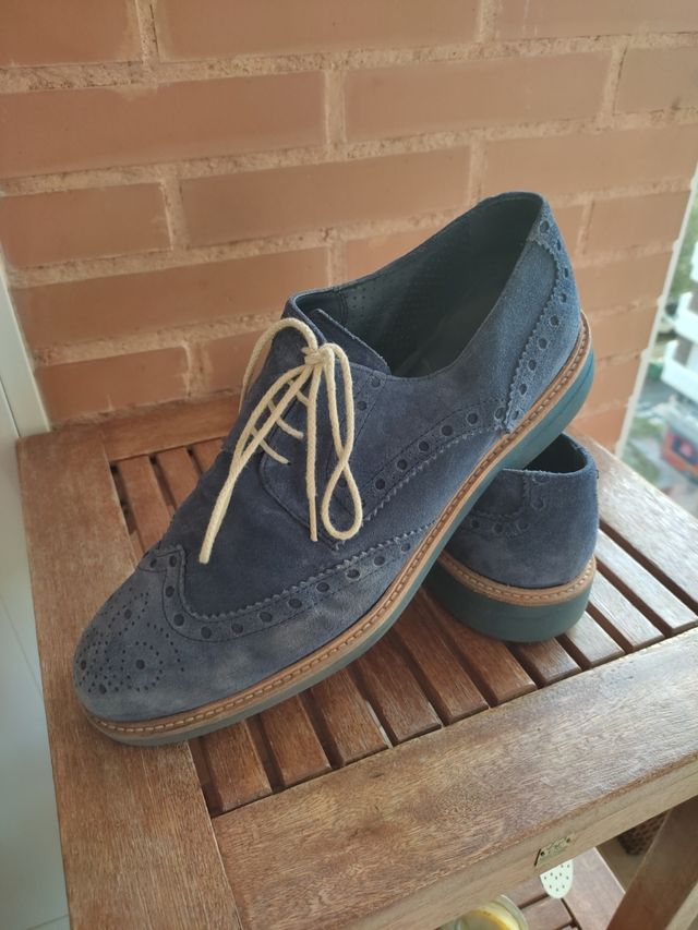Zapatos caballero cómodo, con cordonera en azul