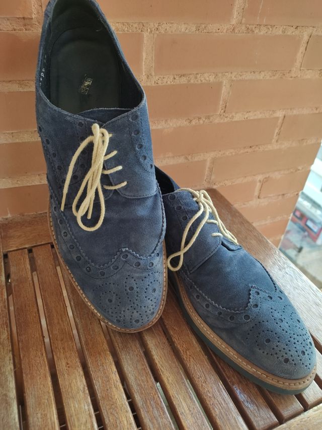 Zapatos caballero cómodo, con cordonera en azul