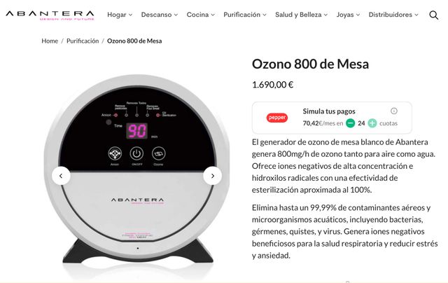 Generador ozono Abantera Ozono 800