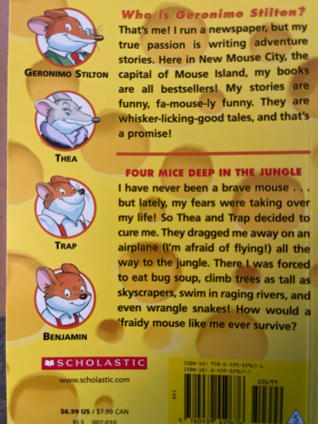 Four mice deep in the jungle.Geronimo Stilton