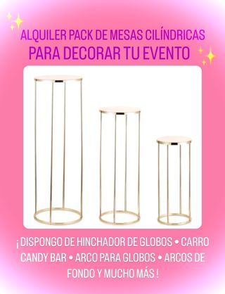 ALQUILO MIS MESAS CILÍNDRICAS • CILINDROS DORADOS