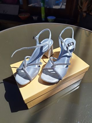 Zapatos Plata con Tacón Cómodo