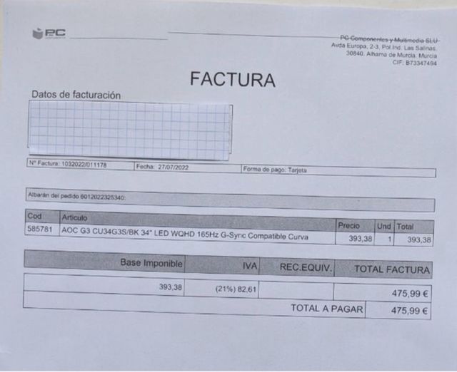 MONITOR AOC G3 CURVO 34”, 2K