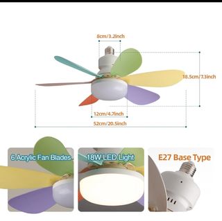 Ventilador de Techo Luz led, Bombilla y Mando 53cm