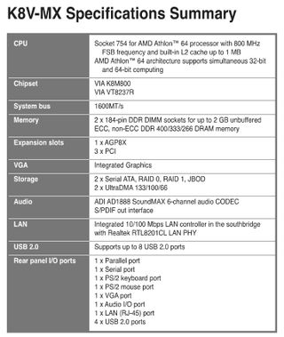 MAINBOARD Asus K8V-MX + CPU AMD 64 3000+ + 1GB RAM