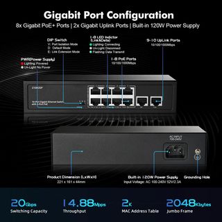 Switch Ethernet POE de 10 puertos