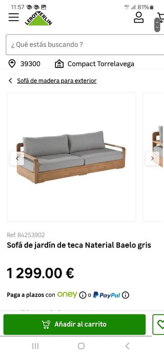 Sofá de jardín de teca Naterial Baelo o Bari gris