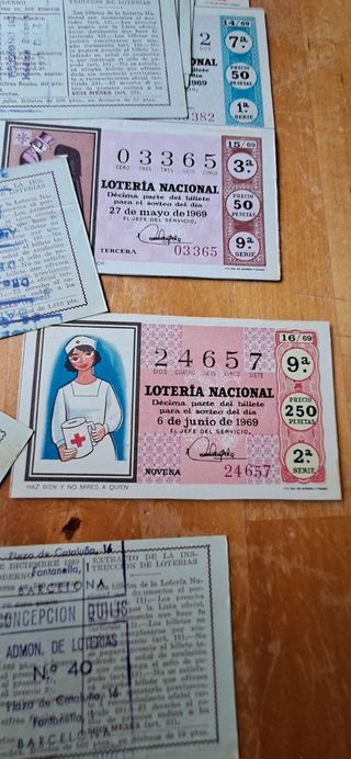 Décimos de lotería nacional 1969