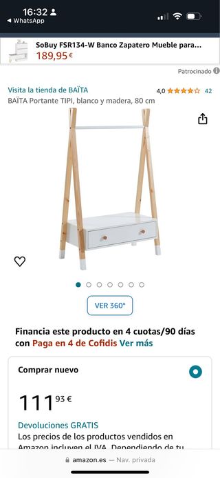 Portante TIPI, blanco y madera, 80 cm