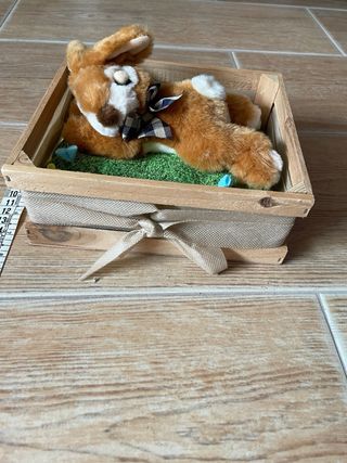 Coniglietto pelusche e scaola legno