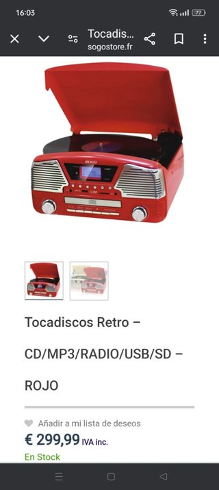 Tocadiscos, Radio, Cd retro rojo