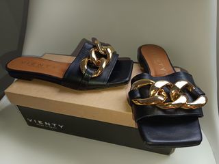 VIENTY 38 sandalia piel oro cadena