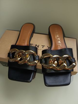 VIENTY 38 sandalia piel oro cadena