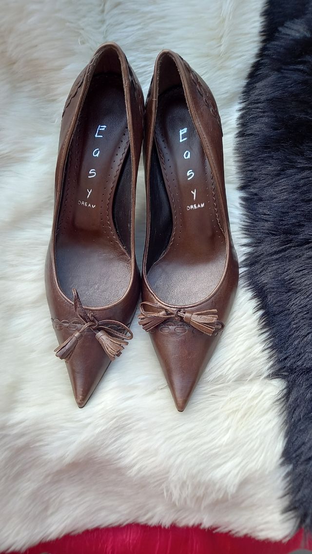 Décolleté Easy, vera pelle, marrone, 38