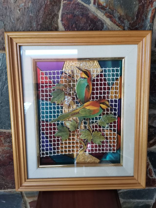 Cuadro de pájaros con marco