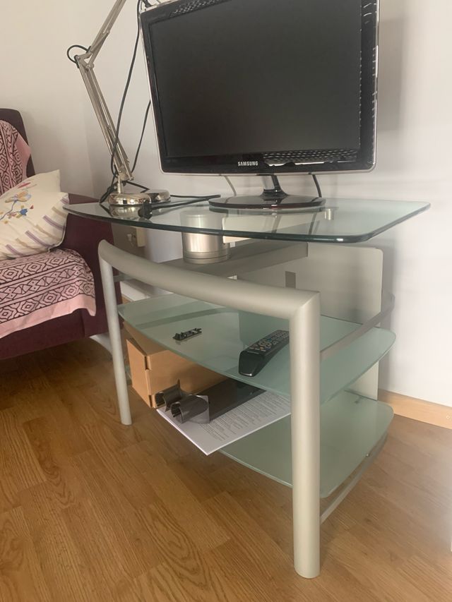 Mueble soporte tv cristal giratorio