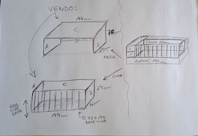 Cuna convertible en escritorio