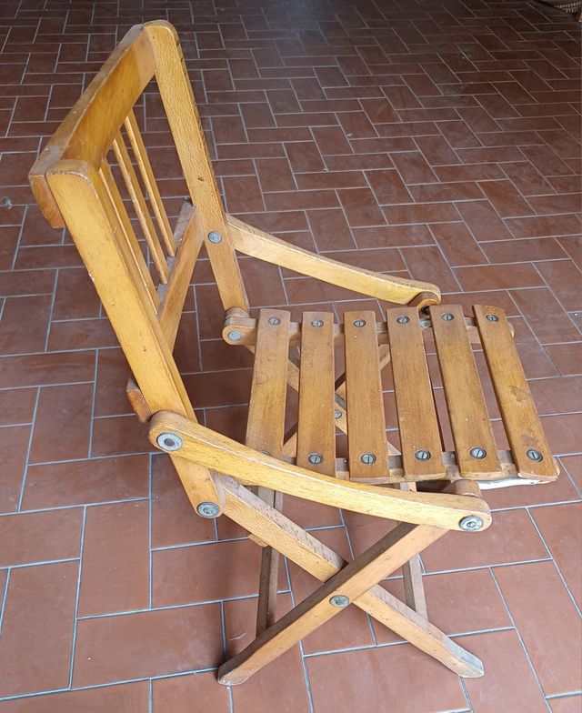 Seggiolina da bimbo in legno, pieghevole, vintage,