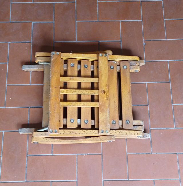 Seggiolina da bimbo in legno, pieghevole, vintage,