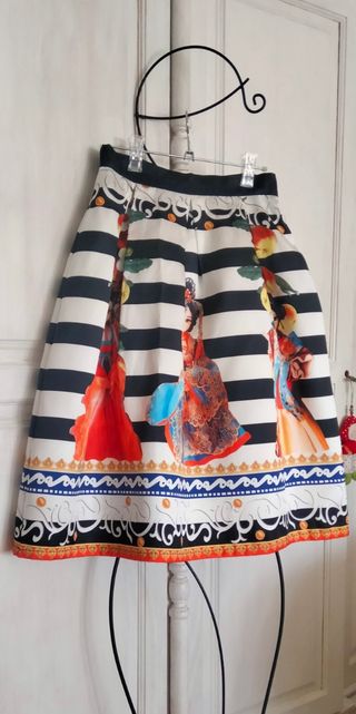 Falda midi fiesta seda estampada