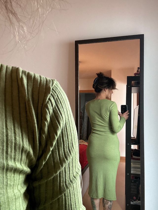 Vestido largo liso color verde talla S
