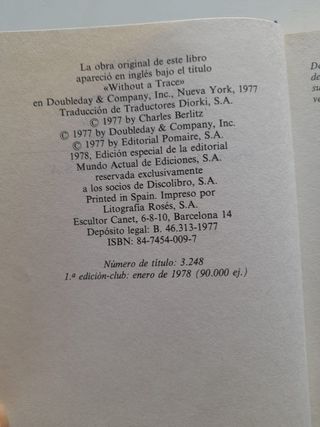 "SIN RASTRO" Charles Berlitz edición original 1978