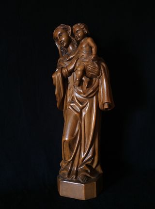 55 CM VIRGEN CON JESÚS TALLA DE MADERA