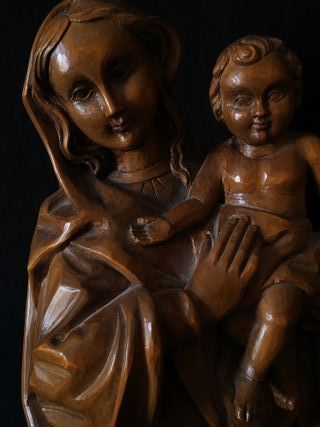 55 CM VIRGEN CON JESÚS TALLA DE MADERA